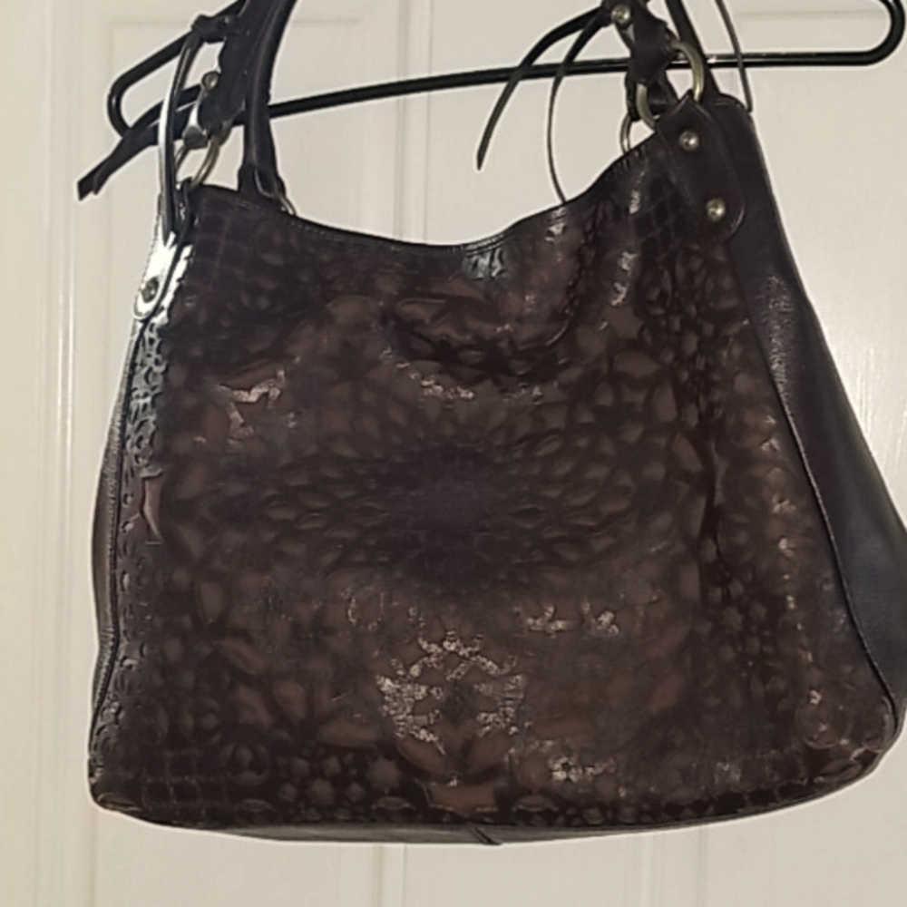 Isabella Fiore Hobo Tote Brown Lazer cut